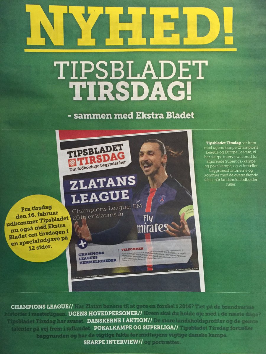 Allan_Olsen's tweet photo. Nyhed! Nu kommer @tipsbladet også med @EkstraBladet om tirsdagen. #dinfodboldugebegynderher #dkmedier @TroelsBagerT https://t.co/bSLeul2tNC