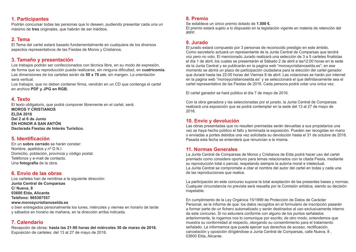 ¡DISÉÑALO!
Abierto el plazo del 23 Concurso de Carteles de Moros y Cristianos de Elda.
morosycristianoselda.es