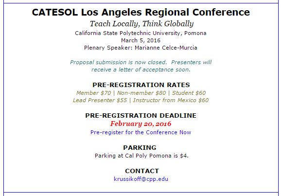 CPP_TESOL_CLUB's tweet image. Registration for @catesolLA is still open till Feburary 20! Link is here: regpacks.com/reg/templates/…