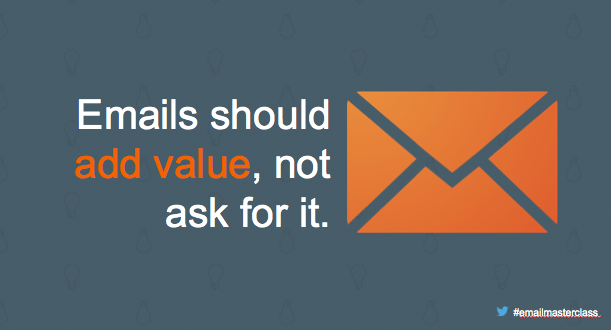 HubSpot's tweet photo. "Emails should add value, not ask for it" #GoldenRule #EmailMasterclass https://t.co/KXIFmxP4DN https://t.co/bhfmKIsLCQ