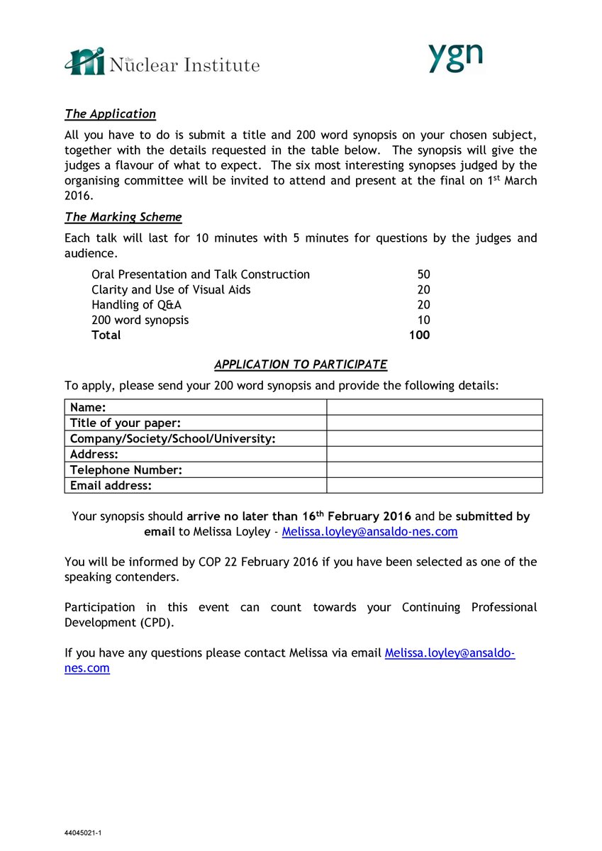 Final few days to enter the .<a href="/NINorthWest/">NI NW Branch</a> .<a href="/NI_YGN/">Nuclear Institute Young Generation Network (YGN)</a> speaking competition &amp; have a chance 2 win a cash prize #nuclear