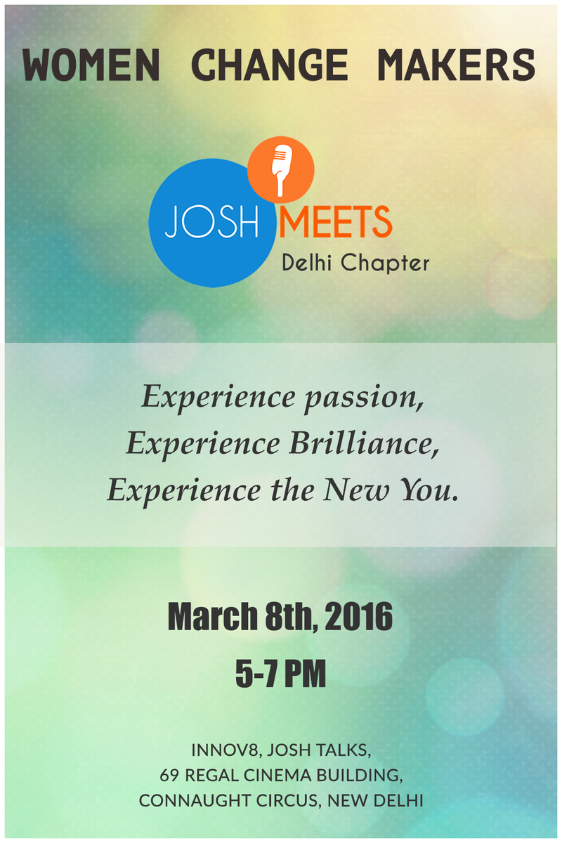 JoshTalksLive's tweet photo. "Women Change Makers"
The first ever Josh Meets in #Delhi
Join - https://t.co/mQw1FCLoVL
#JoshTalks #LivewithPassion https://t.co/pP75qU0o9C
