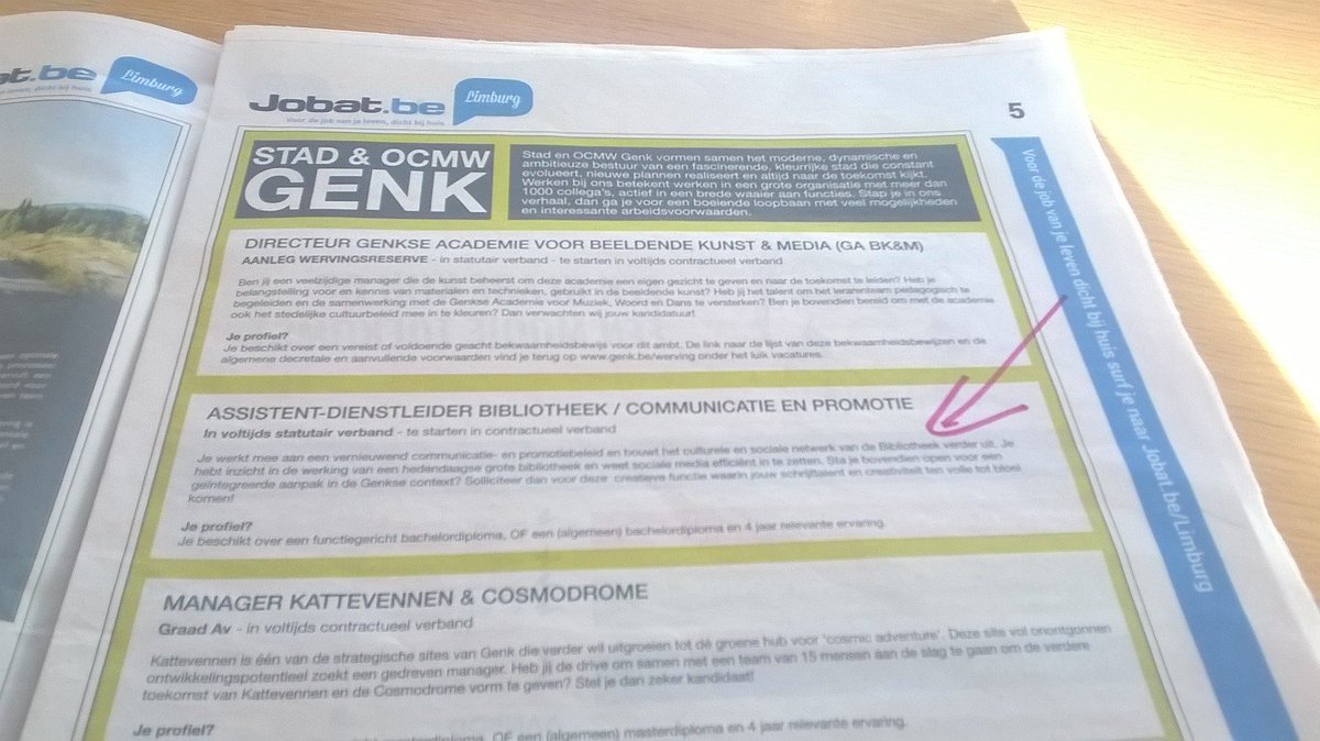 BibGenk's tweet photo. Op een dag vind je de job van je leven! Misschien wel bij ons?! #vacature https://t.co/Sp4J2kBq9h