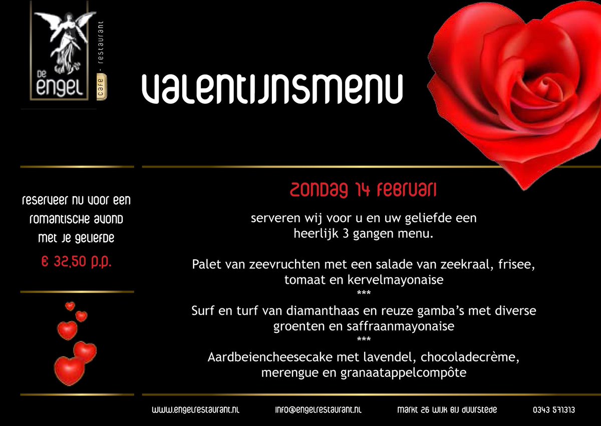 DeEngelWBD's tweet photo. Nog geen idee wat te doen met Valentijn? Reserverveer voor ons driegangen diner of een high tea of high wine! https://t.co/QhIwItXQIb