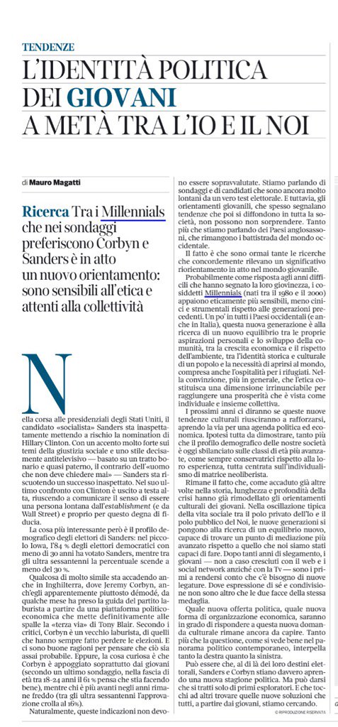 GiaccardiChiara's tweet photo. Perché I giovani sono con Sanders, @mauromagatti su @Corriereit #DemDebate https://t.co/RGf1shKppS