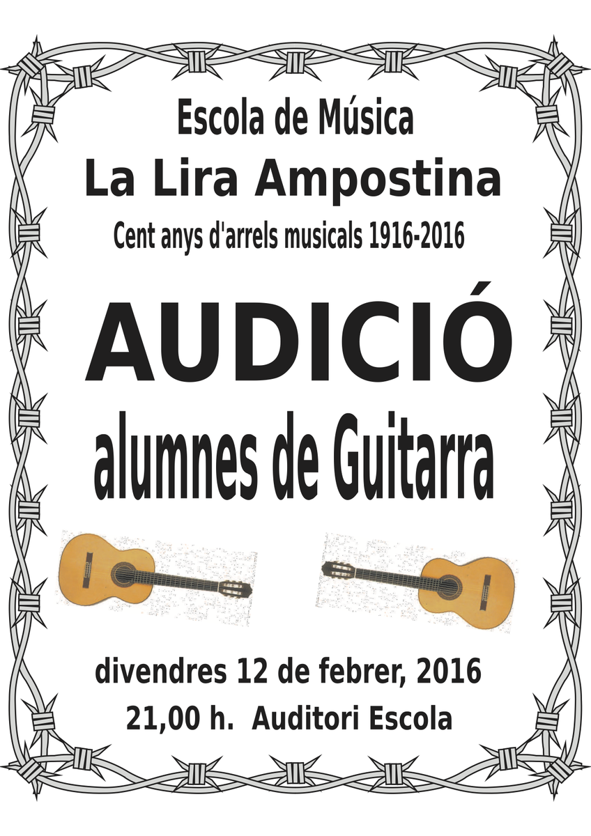laliraampostina's tweet photo. Aquesta tarda a les 21:00 audició de l’aula de guitarra a l’auditori de l’escola
#escola #laliraampostina #audicions https://t.co/L46wNs9qg5