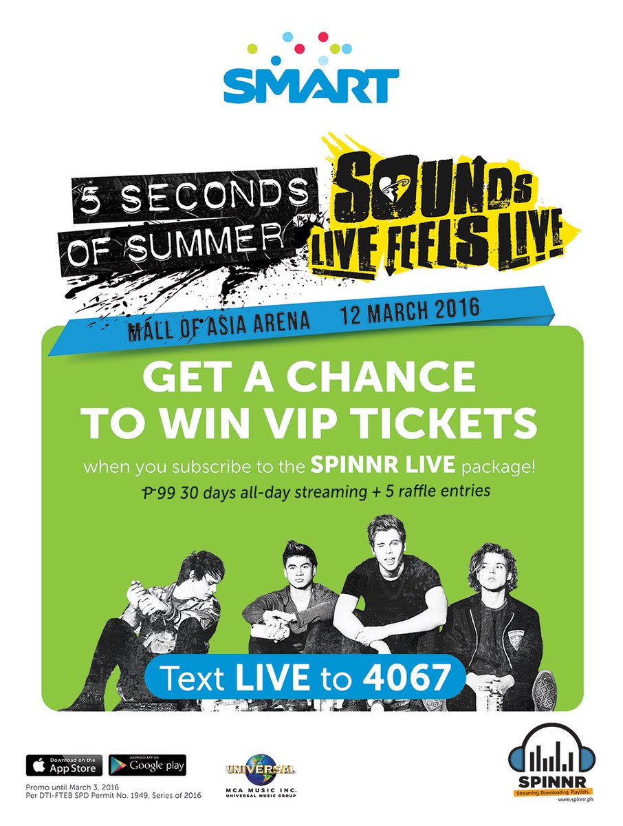 SpinnrPH's tweet photo. Want to see #Spinnr5SOS perform live? Subscribe to the LIVE PACKAGE &amp; get a chance to win VIP tickets from us! https://t.co/fJVYE68WAb