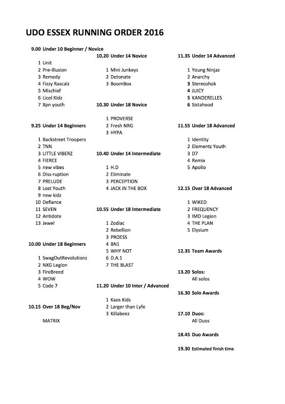 UDOStreetDance's tweet photo. The running order for Essex 2016 is up! https://t.co/EtGiEFvLkb