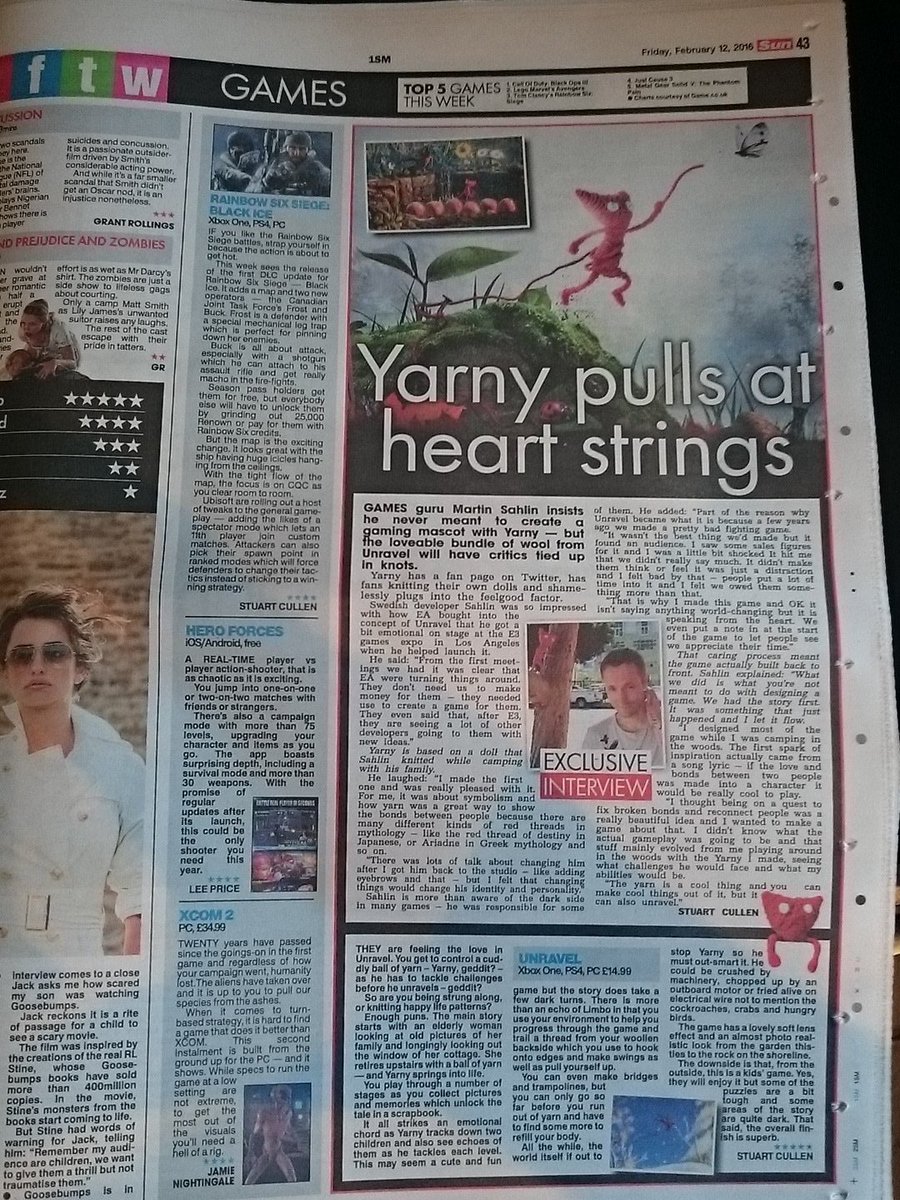 FuryAc3's tweet photo. Here is this weeks @ScottishSun gaming with our exclusive interview with @monkeybeach and @unravel_game review https://t.co/Dv9vjCOJnL