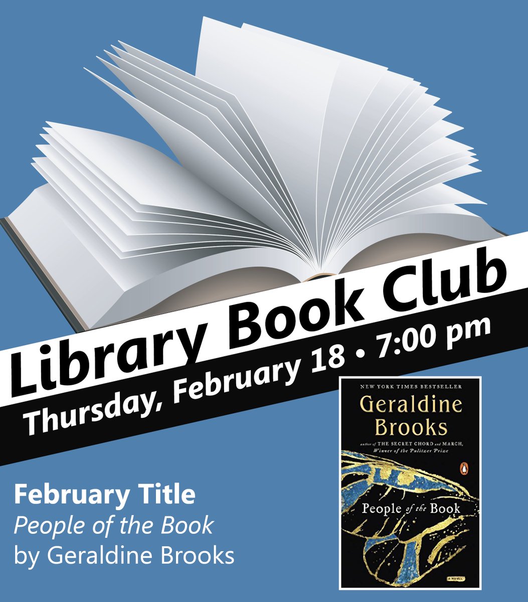 PubLibUC's tweet image. #LibraryBookGroup - Feb 18 @ 7p - The #book group is discussing People of the Book by Geraldine Brooks #readforfun