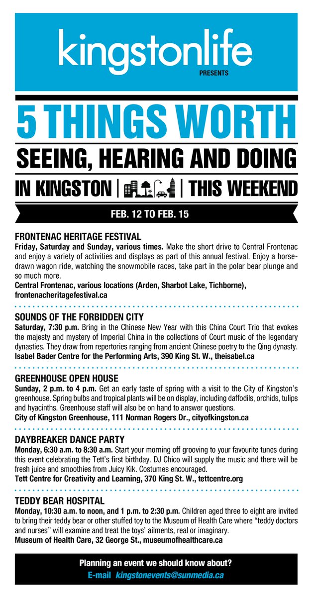 Kingston_Life's tweet photo. Check out these five things to keep you warm (or at least busy) in #ygk this weekend. https://t.co/quXrqiMWPB