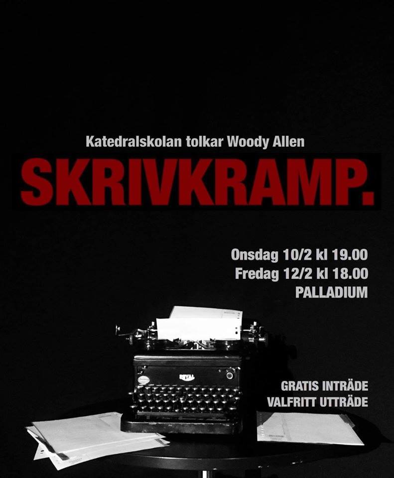 PalladiumVaxjo's tweet photo. Sista chansen Skrivkramp av elever från @katedralvxo estetiska program Entré: Fritt bidrag i hatten #skrivkramp https://t.co/Vo61hdwV0Z