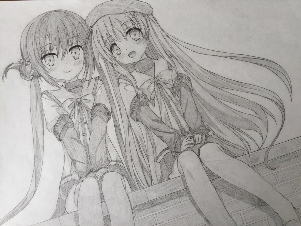 シリト 10万ツイート目 Clover Day S より 鷹倉杏鈴と鷹倉杏璃 公式のcgより ロリ化してますっ 完成絵の他にラフ 線画 下塗り T Co Hswb4jch8z