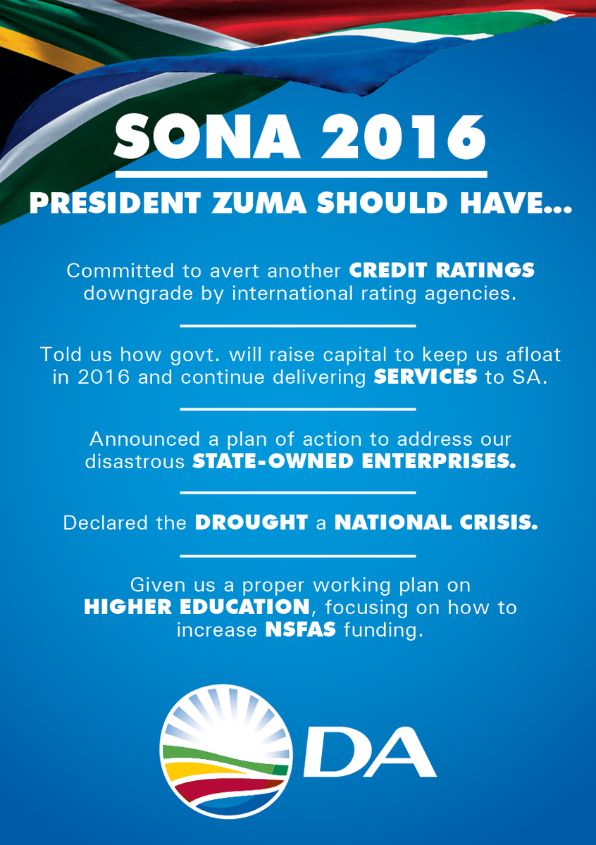 RETWEET if you think President Zuma showed NO leadership in #SONA2016 

We need bold leadership to take SA forward.