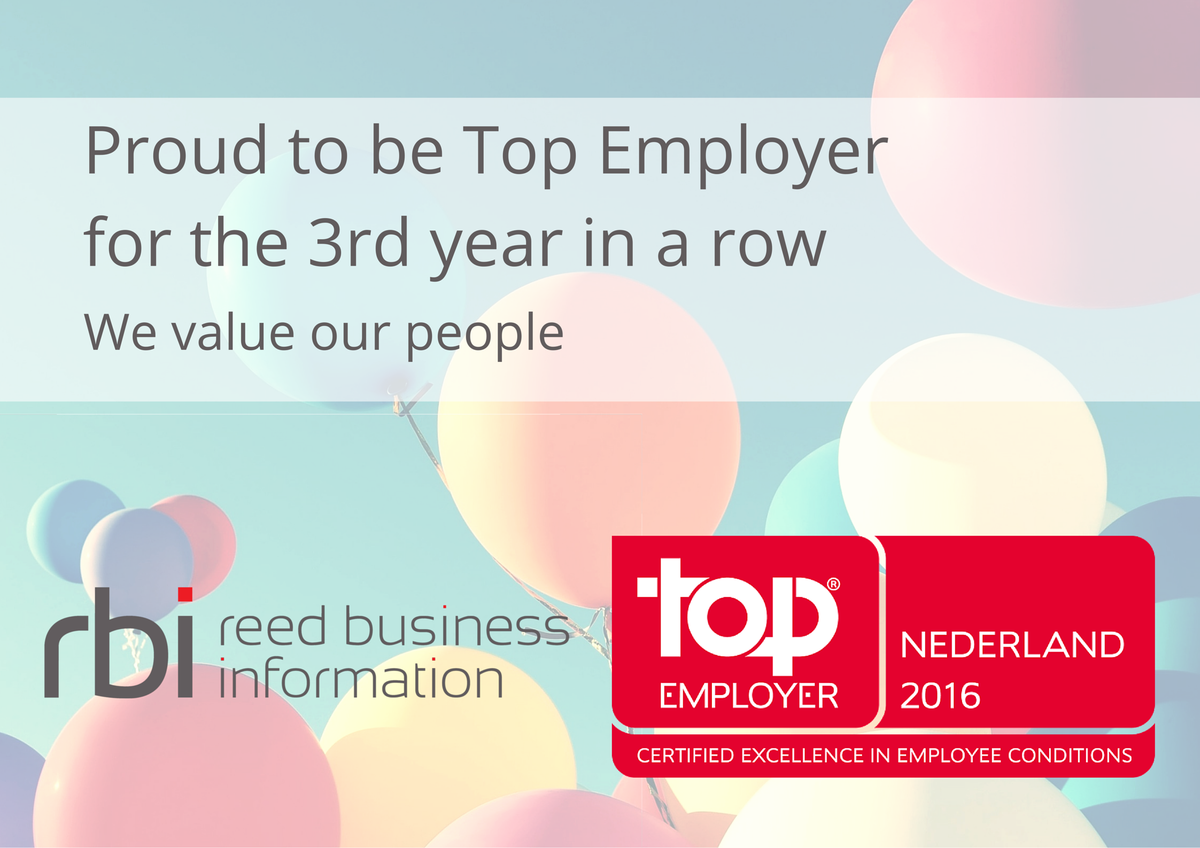 Trots! Reed Business Information is voor de derde keer gecertificeerd #TopEmployer2016 #RBI #ReedBusinessInformation