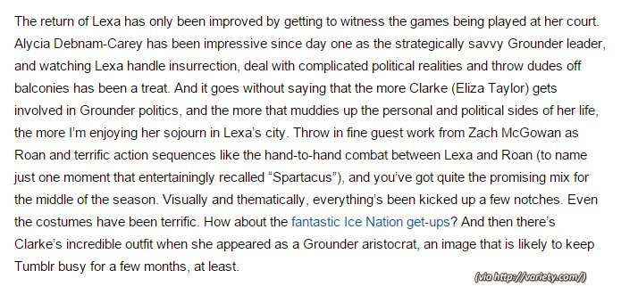 clexasource's tweet photo. [NEWS] Various ''Watch The Thrones'' reviews talking about Clarke and Lexa. #1 https://t.co/wHLCUAVpKX