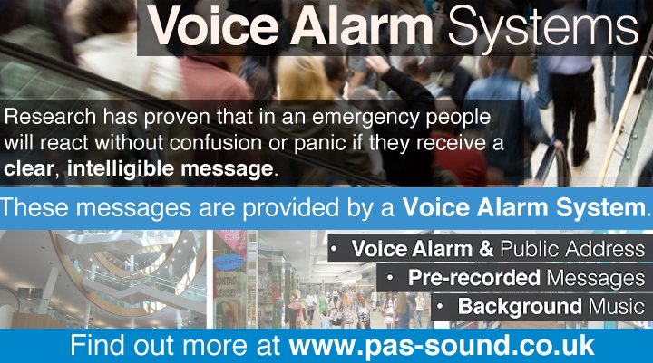 Public_Address's tweet image. Voice Alarm Systems from PAS Sound - Find out all you need to know at pas-sound.co.uk/Voice-Alarm-Sy…