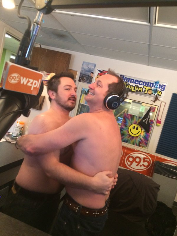 smileyradioshow's tweet photo. Sometimes we all feel the love in studio ... and then this happens. #openarms #barechests https://t.co/e8wTjD1ahe