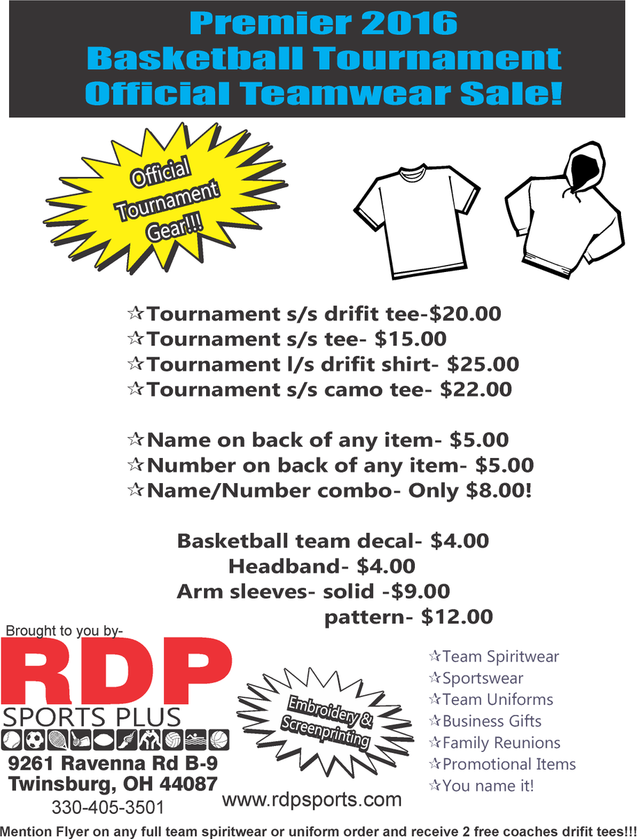 Come see up up at the Spire Institute for the Premier basketball tourney! Get your tourney tee with name and number!