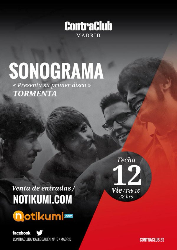 MadridAndMusic's tweet photo. #HoyEnMadrid @SonogramaGrupo presentaran #Tormenta en el @Contraclub. #MadridAndMusic https://t.co/SCQ3WNsteX