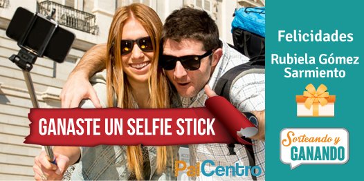 SGanando's tweet photo. ¡Felicidades, Rubiela Gómez Sarmiento eres la ganadora del sorteo de un Selfie Stick con Control de @palcentro! https://t.co/3rBfBc0dMd