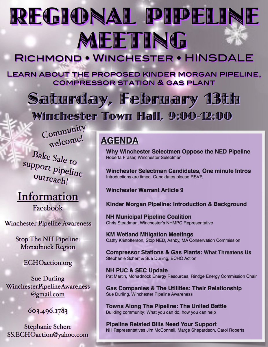 REGIONAL PIPELINE MEETING: Winchester NH tomorrow!
<a href="/meghanfoley_/">meghan foley</a> @meghannews <a href="/AshleySaariMLT/">Ashley Saari</a> <a href="/MatthewMedsger/">Matthew Medsger</a>