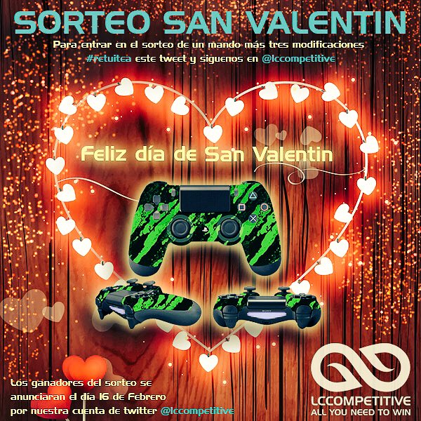 LcCompetitive's tweet photo. 🎮❤️ ¡SORTEO SAN VALENTIN! ❤️🎮

➡️1 Mando a elegir y 3 Modificaciones.
➡️RT y seguirnos. 

https://t.co/IdUyMH7EN7 https://t.co/K7nrD2xqAp