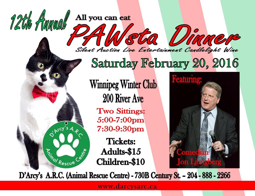DarcysARC's tweet image. Pawsta Night is a week away and we have a few tickets left. Call or visit us to get you're before we're sold out!
