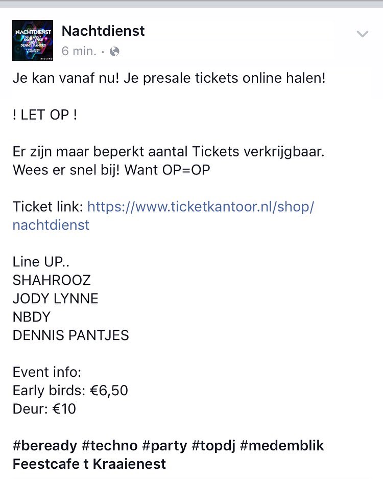DNachtdienst's tweet photo. Presale tickets zijn nu verkrijgbaar! Ticket link: https://t.co/gCMffvuBL0 #beready #party #techno https://t.co/8kcg79D2u9