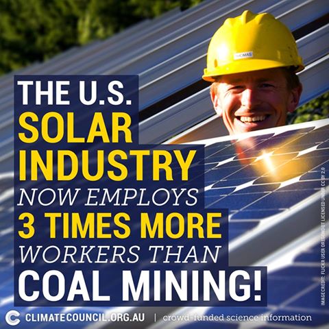 MikeSchreiner's tweet photo. WOW! US #Solar Industry Employs 3X More Ppl Than Coal Mining! Adding Jobs 12X Faster Than Economy #renewable #onpoli https://t.co/NpZI1BJrGE