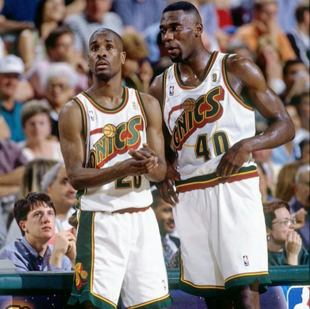 RonGamblePR's tweet photo. One of the best duos to ever do it! What do you know about them?💣 #ShawnKemp #GaryPayton #NBA #dunkfeast #basketball https://t.co/Edm3gZiwQI