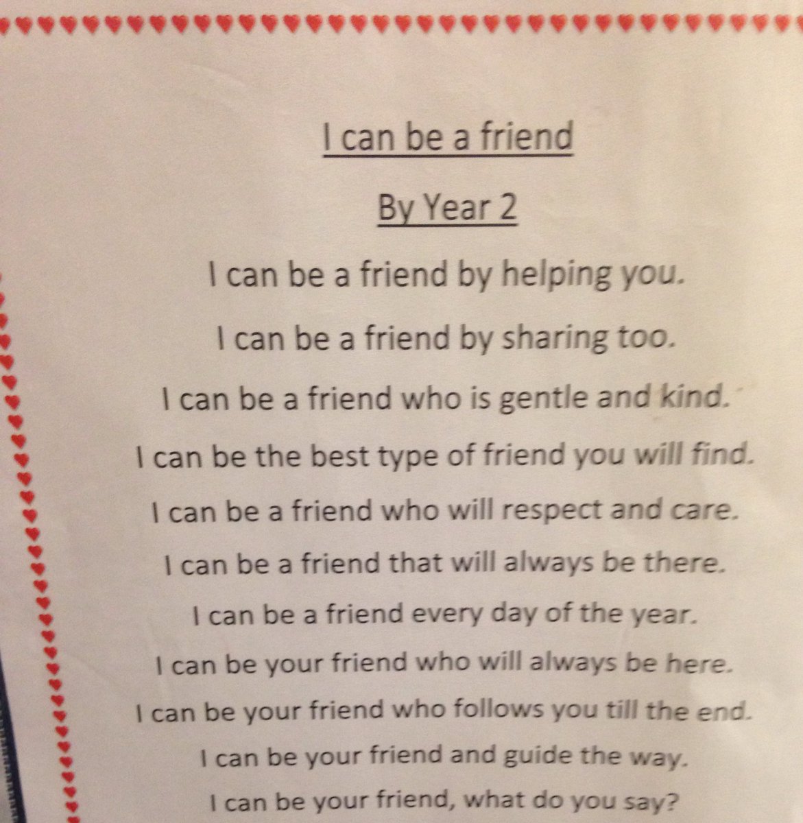 Year2StMichaels's tweet photo. Our friendship poem which the whole class wrote collaboratively today https://t.co/fOXJOL3aGX