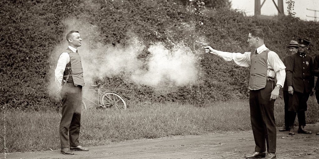 W.H. Murphy tests a bulletproof vest in Washington, D.C. in 1923. #history