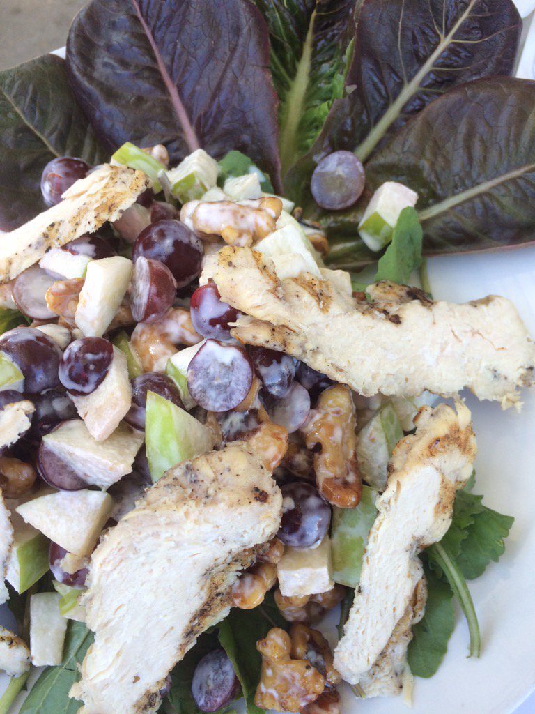 Beautiful day for #lunch on the #terrace. Yummy Waldorf Salad <a href="/SustainableHarv/">SustainableHarvester</a> lettuce with Chicken.
