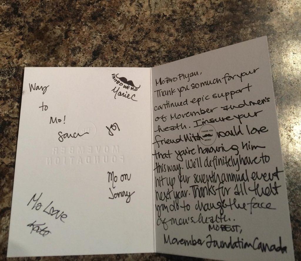 haller13's tweet photo. Thanks for the card @MovemberCA @MoSistaSonam It means a lot. We will have to get together next year for sure! https://t.co/v5hVDdOj0H