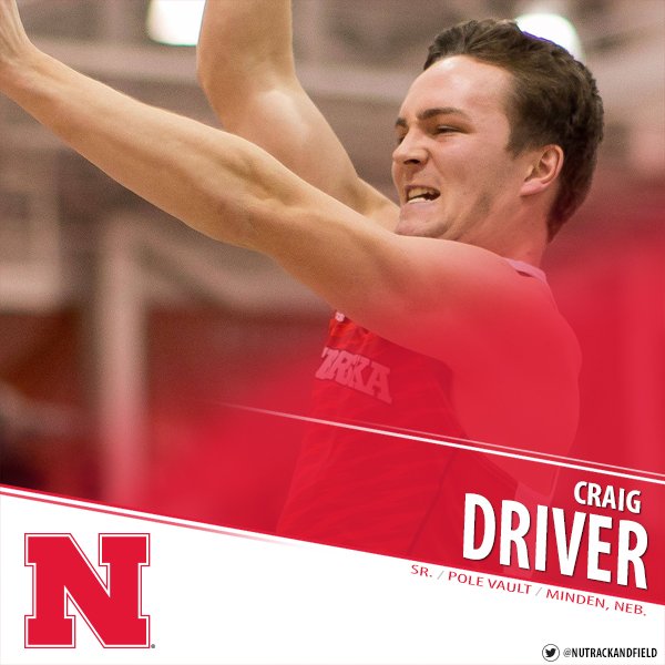 HuskerTFXC's tweet photo. Craig Driver moves to #1 in the #B1G, #15 in the NCAA and #10 in NU history after his PR 17-5 (5.31m) pole vault! https://t.co/dxdVvCJg5l