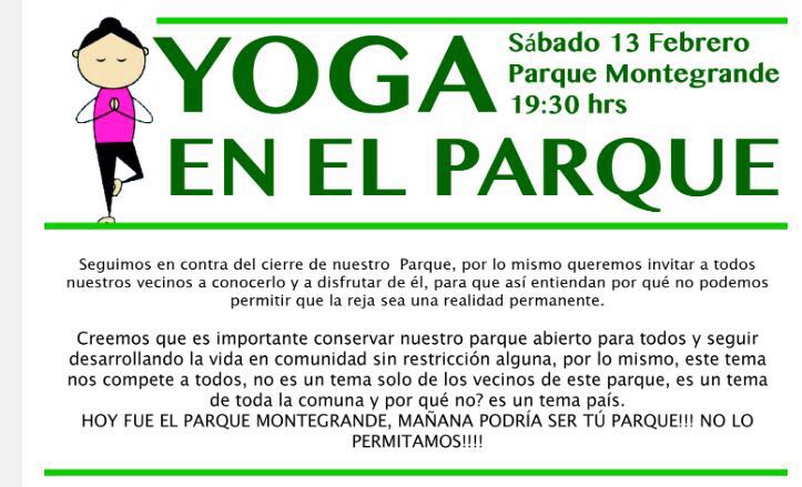 parquemontegran's tweet photo. Mañana a las 19:30 hrs tarde de yoga en Parque Montegrande los esperamos a participar de esta entretenida actividad https://t.co/u5cVjP8GCg