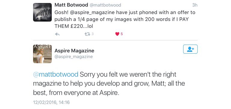 lightoverwater's tweet image. Is this a joke?! Priceless response by @aspire_magazine #classy RT @mattbotwood #developandgrow ;)