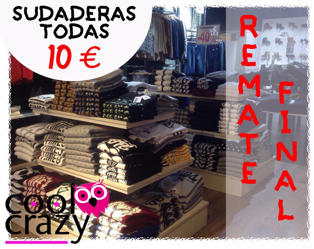 CoolCrazyShop's tweet photo. Remate final!! Liquidamos todas las sudaderas por 10€ !! 
CoolandCrazyshop 
C/virgen 44 Valdepeñas https://t.co/yz8kYcvagP