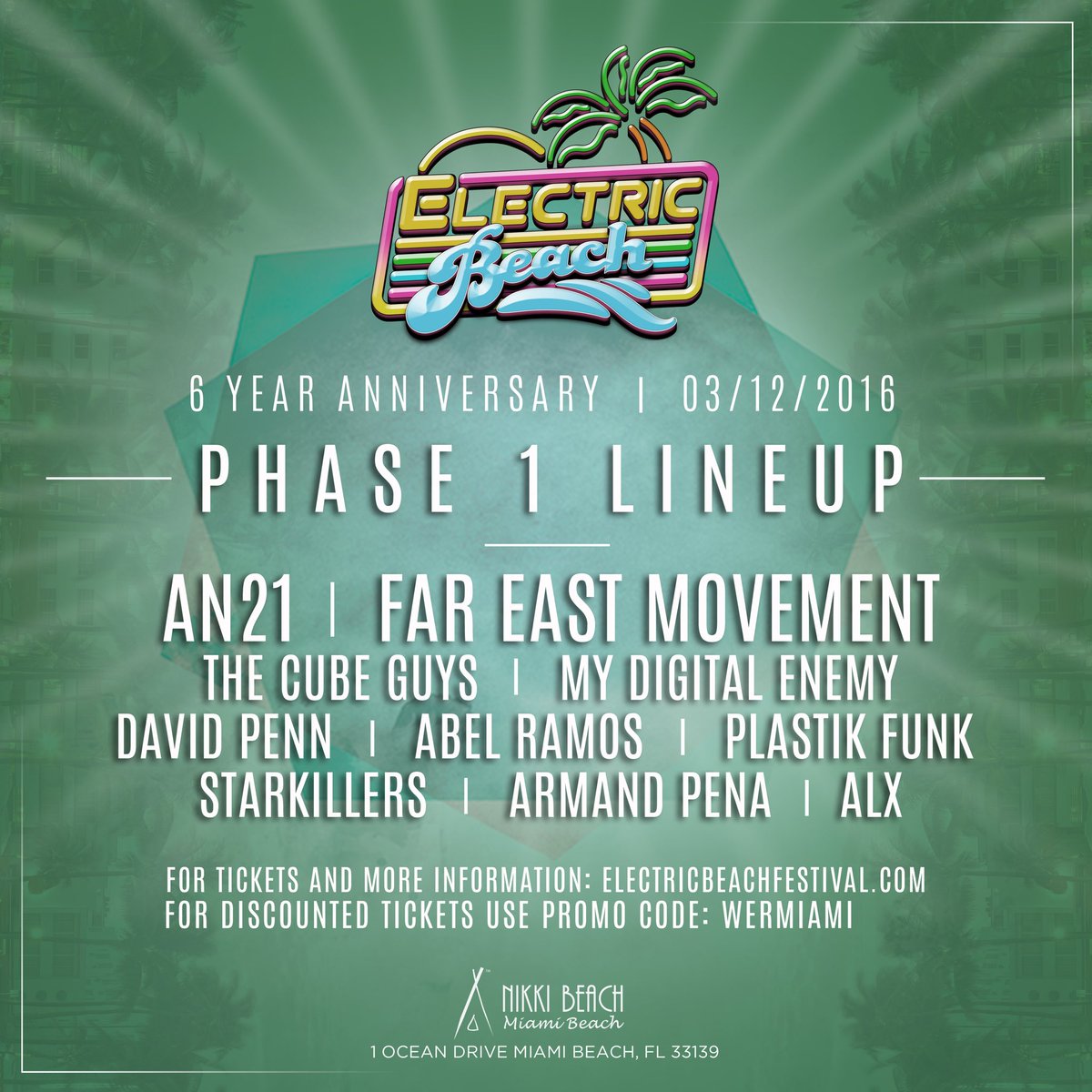 an21's tweet photo. Heading to Miami to help celebrate the 6 year anniversary of Electric Beach!
Tickets: https://t.co/tV6ndEmwdf https://t.co/mZXg5JbATn
