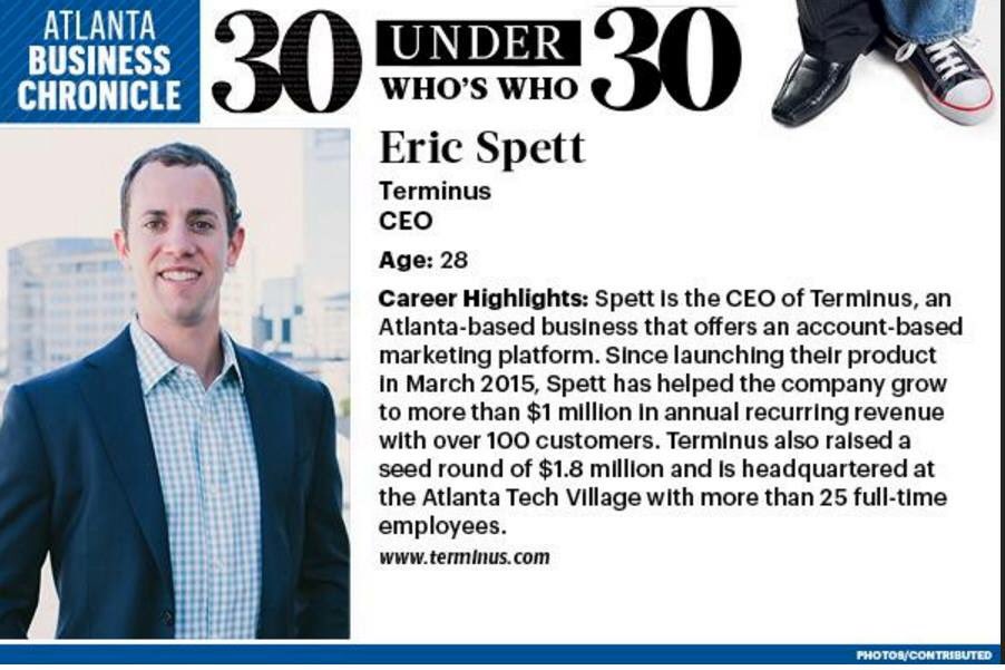 ATLTechVillage's tweet image. Congrats to Villager @ericspett CEO of @Terminus named @AtlBizChron 30 under 30! #dreambig