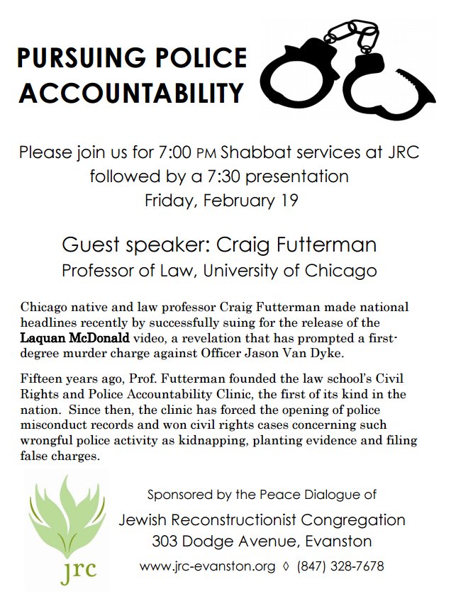 JusticeProj's tweet photo. Our partner is pursuing #police #accountability. Join JRC &amp; @UChicagoLaw Friday the 19th! - https://t.co/gnj6cYri4o https://t.co/BLu8uqSrTt