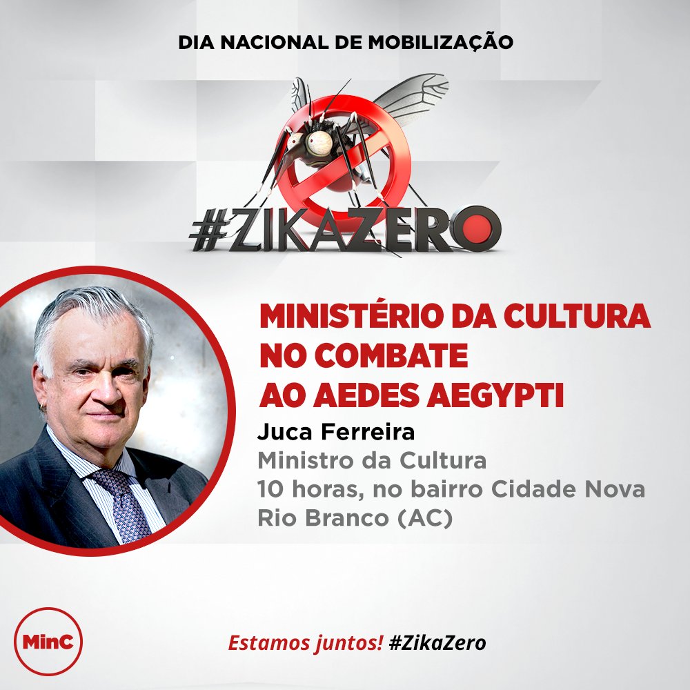 CulturaGovBr's tweet image. . @jucaferreira estará em Rio Branco (AC) para o Dia Nacional de Mobilização #ZikaZero. Vem com a gente!
