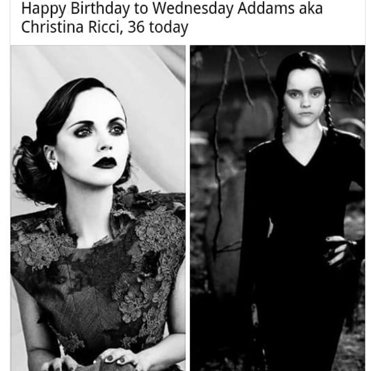 GirlsOfAqua's tweet photo. I share a birthday with @ChristinaRicci 😍 I loved Adams family...still do. Happy birthday love 💜 https://t.co/yWSWkdnIQ8