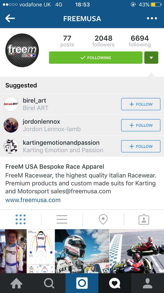daveshep55's tweet photo. @racewearfreem started following  me on instagram 😀! https://t.co/hzao2edNYA