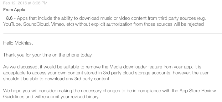 iMokhles's tweet photo. #iMDownloader
finally got a clear answer from Apple Review team
now time to integrate some
cloud storage accounts https://t.co/UKsGwRUEKM