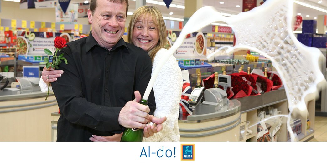 AldiUK's tweet photo. .@squeeziem and @jazzyjono got engaged at Aldi, Sale, a place that they visit each week… who needs Paris? https://t.co/5R6y1fp4k2