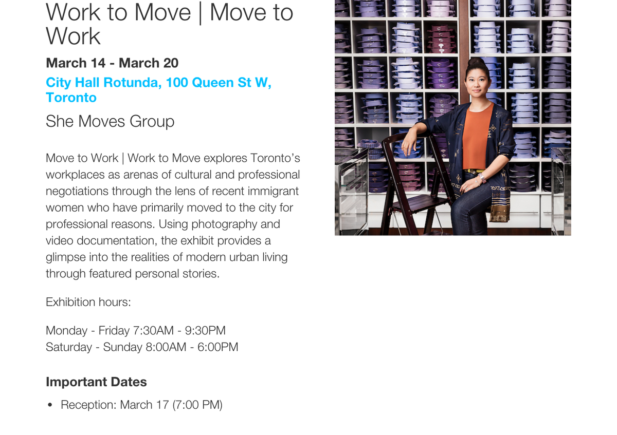 SheMovesGroup's tweet photo. We are thrilled to announce or first multimedia exhibit as part of @myseumTO 's #MyseumIntersections. #Moves2Work https://t.co/i78mYAfwzZ