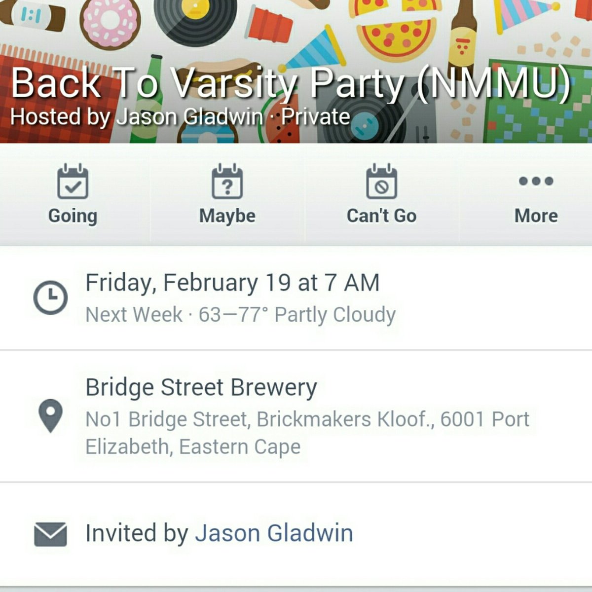 DEERFRIENDEVENT's tweet photo. We're going to Hawai😅#party #oneweek2go #entranceisfree #events #students #backtovarsity #nmmu #bridgestreetbrewery https://t.co/4FNVhEMTCk