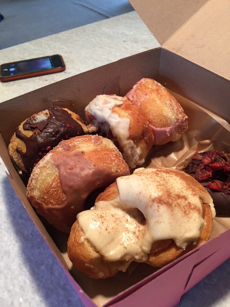 EncoresConsign's tweet photo. There is nothing better than a box of @Five_Daughters cronuts to fuel you up while tagging. #EncoresSpring16 https://t.co/TnFb9VBNhs